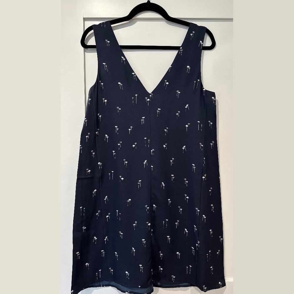 Theory V-Neck Sleeveless Shift Dress, Navy Blue with White Floral Print